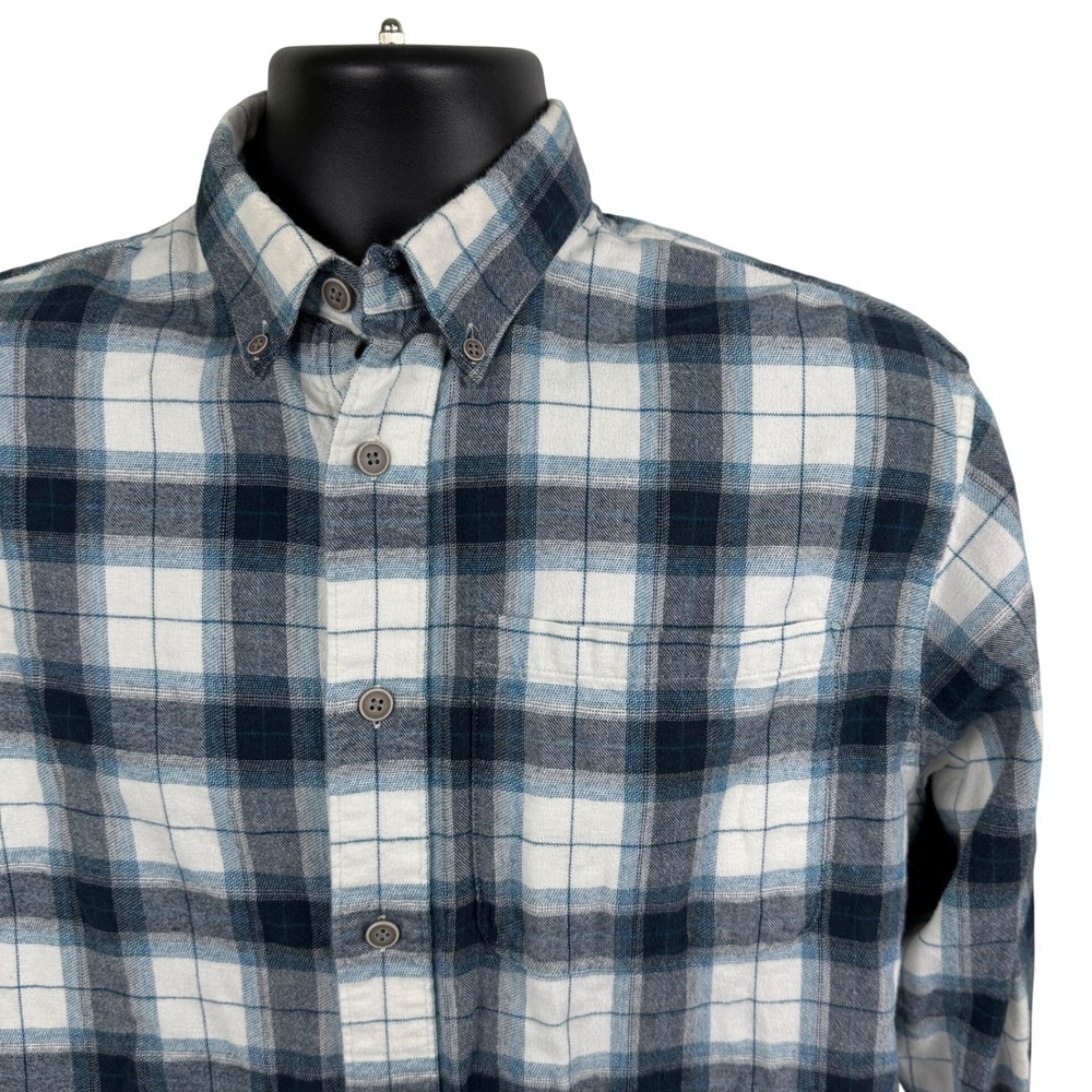 Cabelas Mens Plaid Flannel Long‎ Sleeve Button Down Shirt M REG Blue White